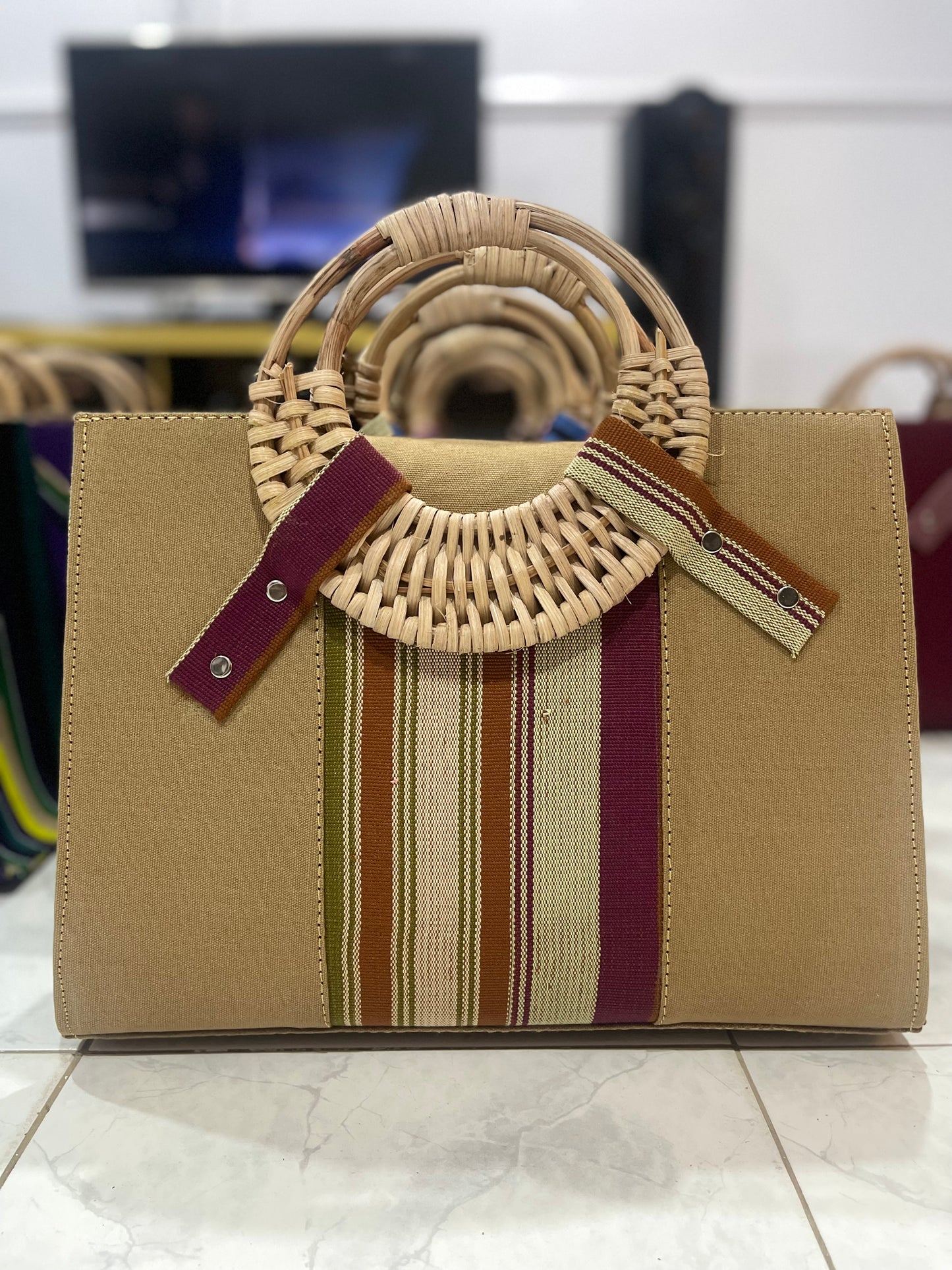 Sinmi Raffia Handle Tote Bag